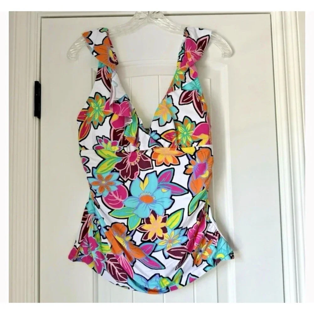 NWT Bleu Rod Beattie Color Crush Floral Tankini Top Hipster Bikini Bottom Sz 14 - Picture 5 of 12